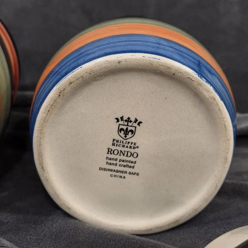 Vtg MCM Philippe Richard Rondo 1970s Striped Canisters Set of 3 ~ 9”, 6.5”, 5.5”